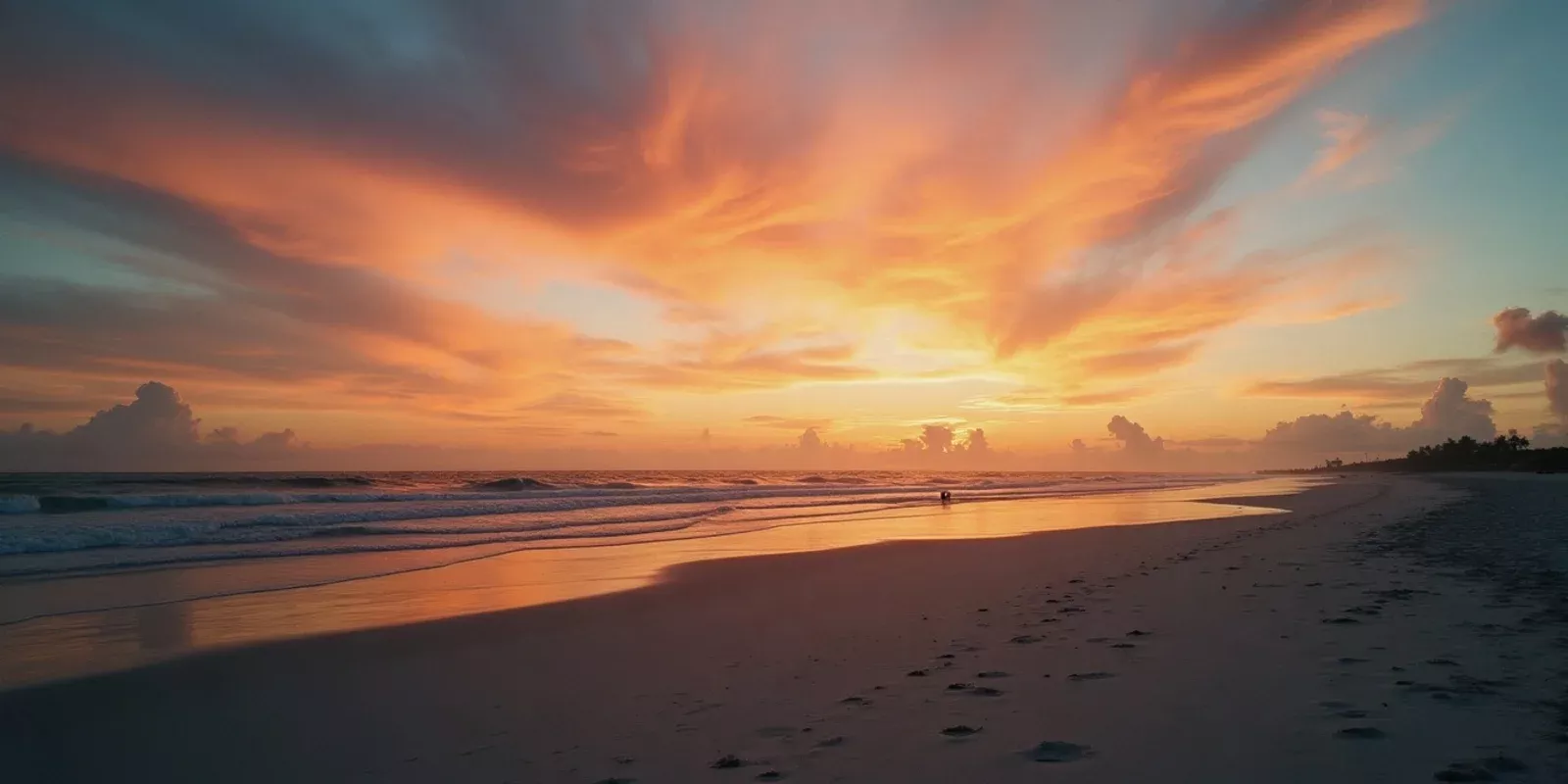 Atardecer en una playa de Fort Lauderdale con una persona de fondo.
